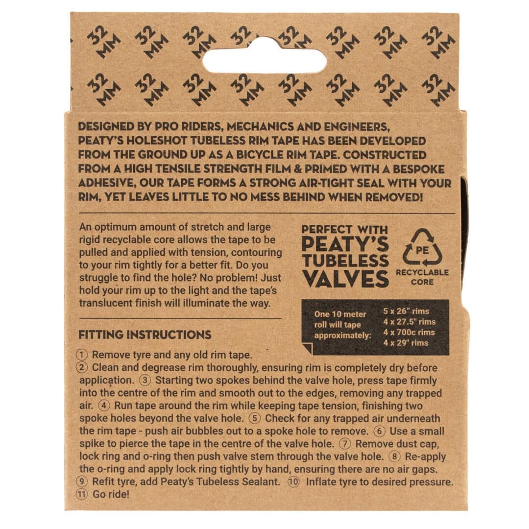 PEATYS HOLESHOT TUBELESS RIM TAPE 32MMx10M